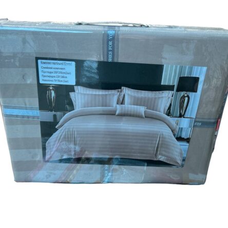 сімейний комплект постільної білизни зі страйп-сатину в бежевих або пастельних тонах. №16